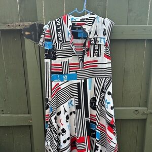 Karl Lagerfeld Black White Red Blue Graphic Panel Dress